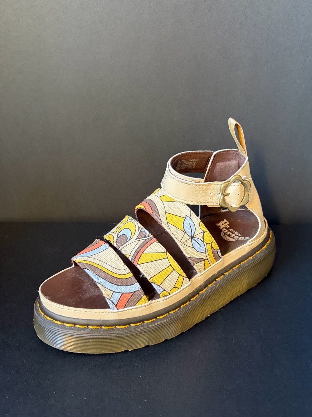 Dr. Martens Vegan Clarissa II Quad Retro Ray Canvas Platform Strap Sandals